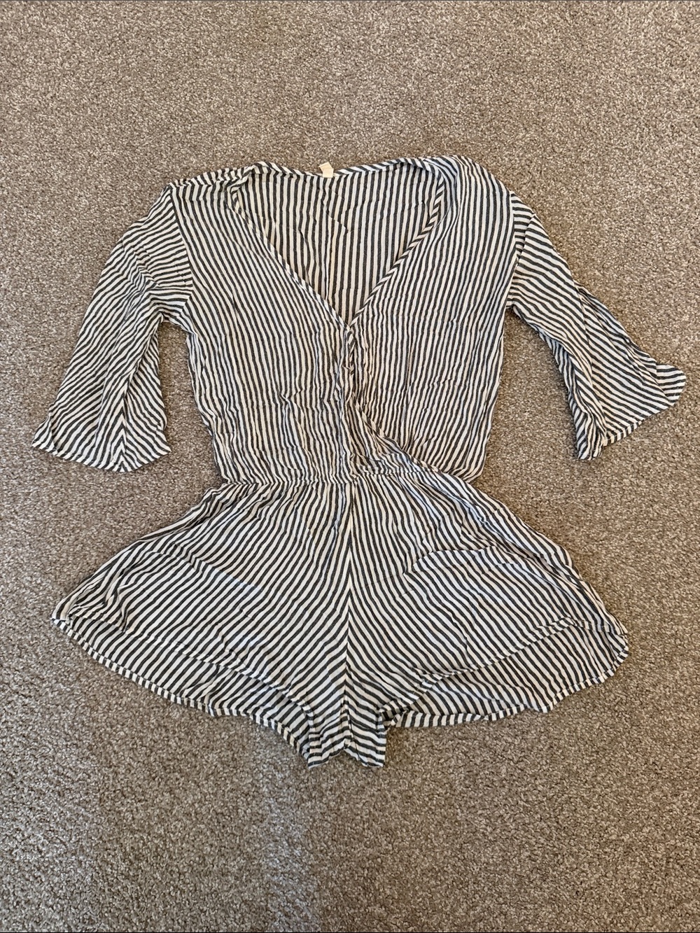 Elan Black & White Striped V-Neck Romper